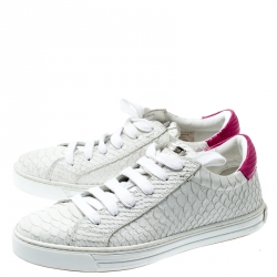 Dsquared2 White And Pink Python Embossed Leather Santa Monica Sneakers Size 37