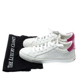 Dsquared2 White And Pink Python Embossed Leather Santa Monica Sneakers Size 37