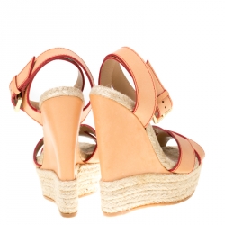 Dsquared2 Beige Leather Espadrille Ankle Strap Wedge Sandals Size 36