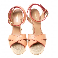 Dsquared2 Beige Leather Espadrille Ankle Strap Wedge Sandals Size 36