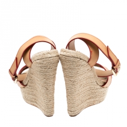 Dsquared2 Beige Leather Espadrille Ankle Strap Wedge Sandals Size 41