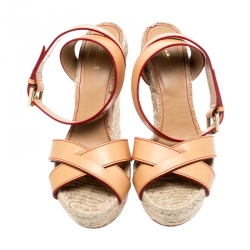 Dsquared2 Beige Leather Espadrille Ankle Strap Wedge Sandals Size 41