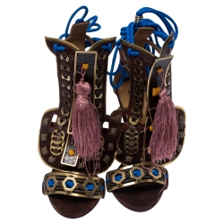Dsquared2 Brown Suede Leather Embellished Ankle Wrap Sandals Size 39