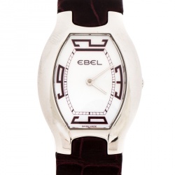 Pre Owned Ebel Mother of Pearl Stainless Steel Leather Beluga E9656G31 Women's Wristwatch 28 mm