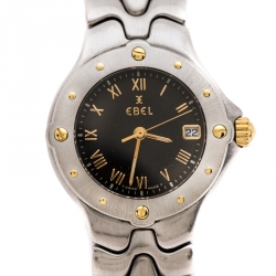 Pre Owned Ebel Black Stainless Steel Sportwave E6087621 Women's Wristwatch 28 mm