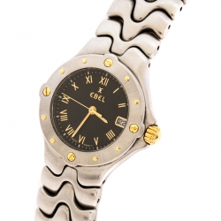 Pre Owned Ebel Black Stainless Steel Sportwave E6087621 Women's Wristwatch 28 mm