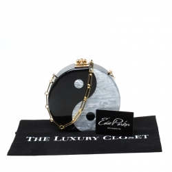 Edie Parker Black/Sliver Acrylic Yin Yang Clutch