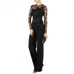 Elie Saab Black Long-Sleeved Embroidered Jumpsuit S