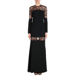 Pre Owned Elie Saab Black Lace-Detailed Long-Sleeved Gown S