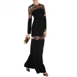 Pre Owned Elie Saab Black Lace-Detailed Long-Sleeved Gown S