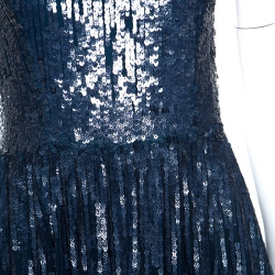 Elie Saab Teal Blue Sequinned Tulle Sleeveless Dress M