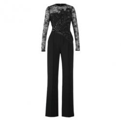 Elie Saab Black Long-Sleeved Embroidered Jumpsuit S