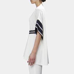Pre Owned Elie Saab White & Black Crepe Belted Tunic L