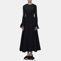 Pre Owned Elie Saab Black Jersey Feather Trim Long Sleeve Midi Dress M