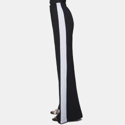 Pre Owned Elie Saab Black & White Cotton Side Stripe Wide Leg Trousers M
