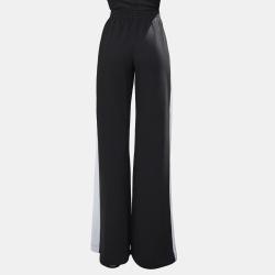Pre Owned Elie Saab Black & White Cotton Side Stripe Wide Leg Trousers M