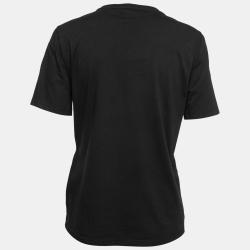 Pre Owned Elie Saab Black Jersey Monogram Embroidered T-Shirt M