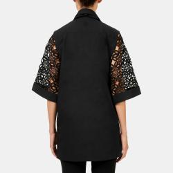 Pre Owned Elie Saab Black Macrame Lace Short Sleeve Buttoned Down Shirt L