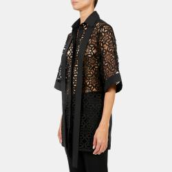 Pre Owned Elie Saab Black Macrame Lace Short Sleeve Buttoned Down Shirt L