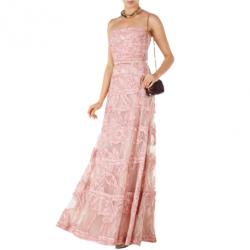 Pre Owned Elie Saab Pink Strapless Embroidered Gown M