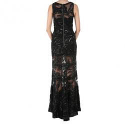Pre Owned Elie Saab Black Sleeveless Embroidered Gown M