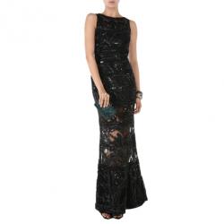 Pre Owned Elie Saab Black Sleeveless Embroidered Gown M