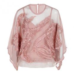 Pre Owned Elie Saab Pink Semi-Sheer Embroidered Top M