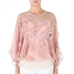 Pre Owned Elie Saab Pink Semi-Sheer Embroidered Top M