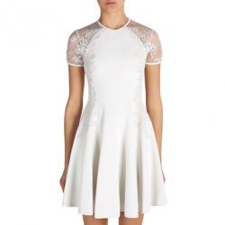 Pre Owned Elie Saab White Lace Short-Sleeved Dress S