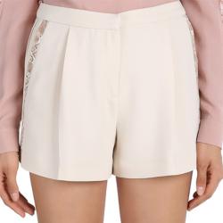 Pre Owned Elie Saab White Lace-Detailed Shorts S