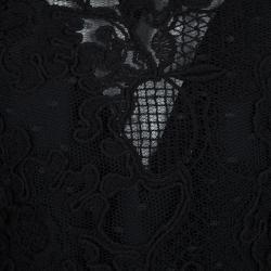 Pre Owned Elie Saab Black Floral Lace Long Sleeve Gown S