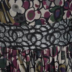 Pre Owned Elie Saab Floral Printed Silk Lace Insert Long Sleeve Maxi Dress M