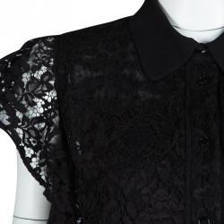 Elie Saab Black Floral Lace Ruffled Sleeve Detail Shirt M