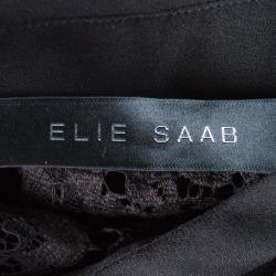 Elie Saab Black Floral Lace Ruffled Sleeve Detail Shirt M