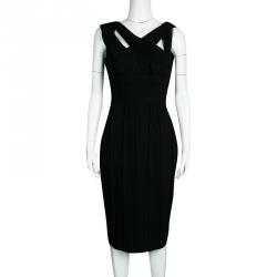 Pre Owned Elie Saab Black Paneled Cross Front Sleeveless Sheath Dress M