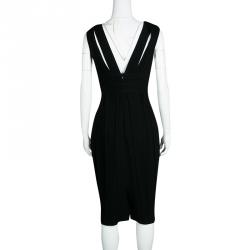 Pre Owned Elie Saab Black Paneled Cross Front Sleeveless Sheath Dress M