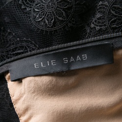 مملوكة مسبقًا Elie Saab Black Velvet Trim Tiered Floral Lace Gown M