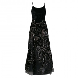 Pre Owned Elie Saab Black Velvet and Tulle Sequin Embellished Evening Gown S