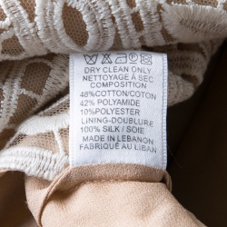 Pre Owned Elie Saab Ivory and Beige Embroidered Guipure Lace Plunge Neck Sleeveless Gown S