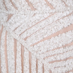 Elie Saab Ivory Palm Leaf Pattern Embellished Sleeveless Tulle Gown S