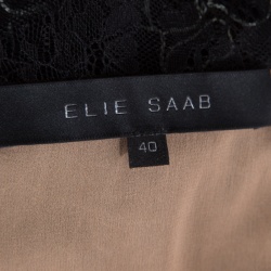 مملوكة مسبقًا Elie Saab Black and Salmon Pink Paneled Floral Embroidered Tulle Gown S