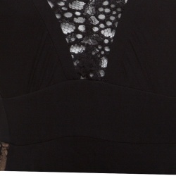 Pre Owned Elie Saab Black Lace Paneled Plunge Neck Long Sleeve Gown M