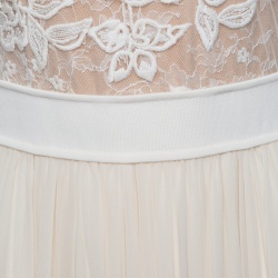 Pre Owned Elie Saab Cream Floral Embroidered Lace Silk Chiffon Gown S