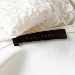 Pre Owned Elie Saab Cream Floral Embroidered Lace Silk Chiffon Gown S