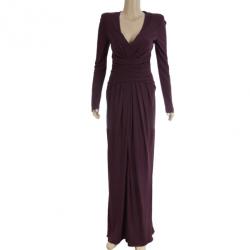 مملوكة مسبقًا Elie Saab Purple Front-slit Ruched Gown S