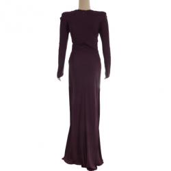 مملوكة مسبقًا Elie Saab Purple Front-slit Ruched Gown S