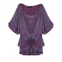 Pre Owned Elie Saab Purple Beaded Wide Sleeve Overlay Mini Dress M
