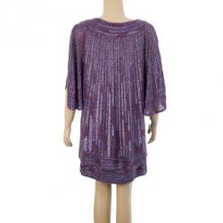 Pre Owned Elie Saab Purple Beaded Wide Sleeve Overlay Mini Dress M