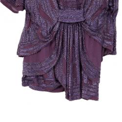 Pre Owned Elie Saab Purple Beaded Wide Sleeve Overlay Mini Dress M