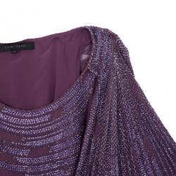 Pre Owned Elie Saab Purple Beaded Wide Sleeve Overlay Mini Dress M